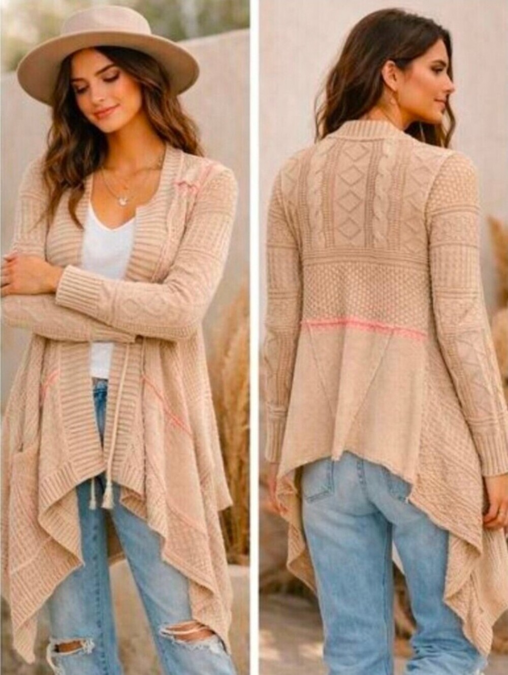 Free People Beige Knit Cardigan Sweater
